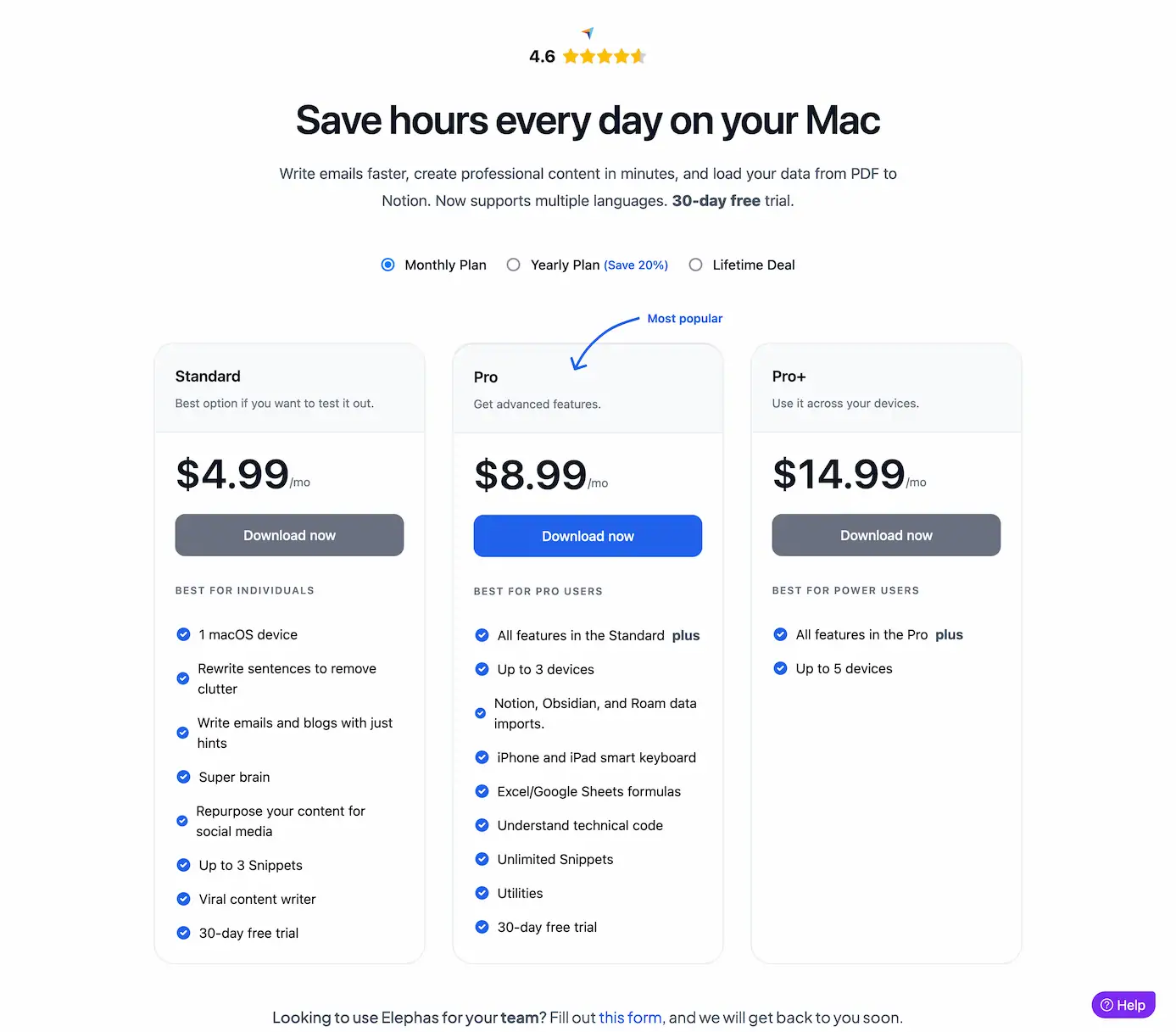 Elephas - Personal AI Writing Assistant for Mac and iOS pricing and features