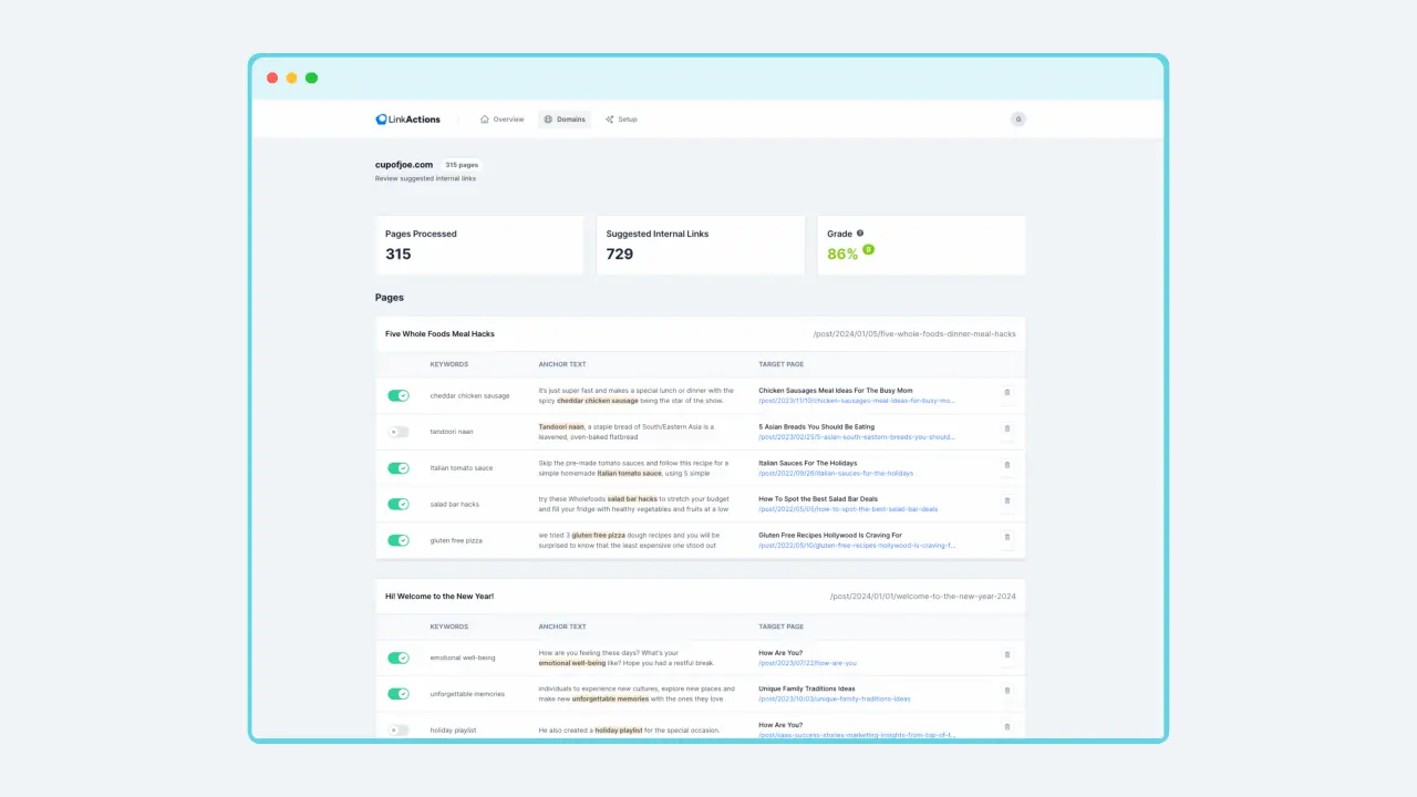 LinkActions - fully-automated internal linking tool pricing and features