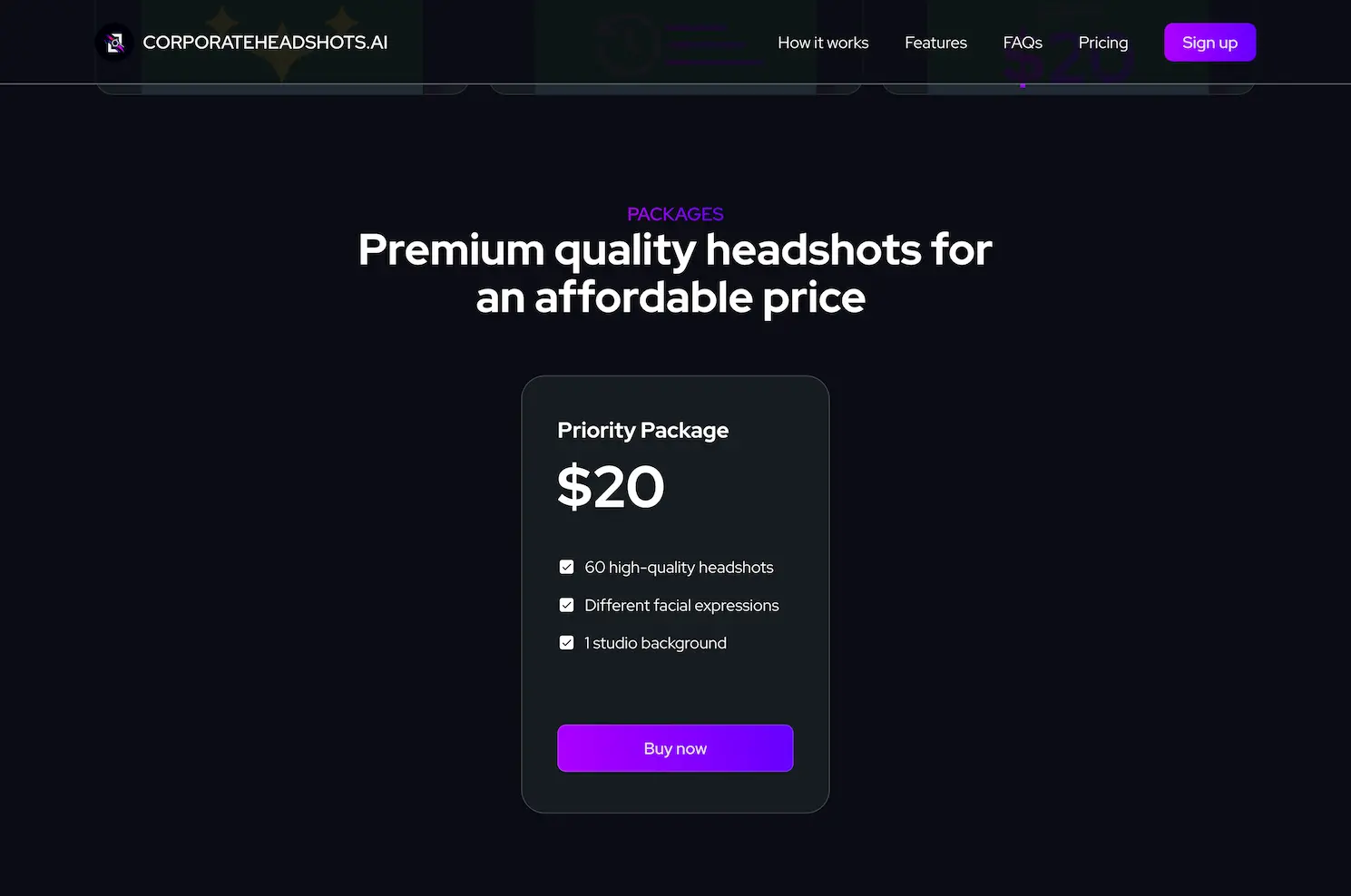 Corporate Headshots AI - creating professional headshots pricing and features