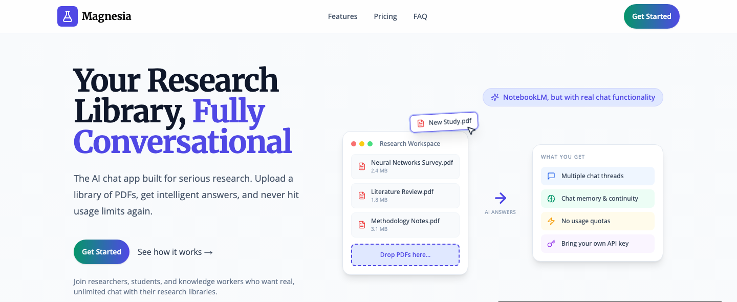 Magnesia research workspace homepage preview