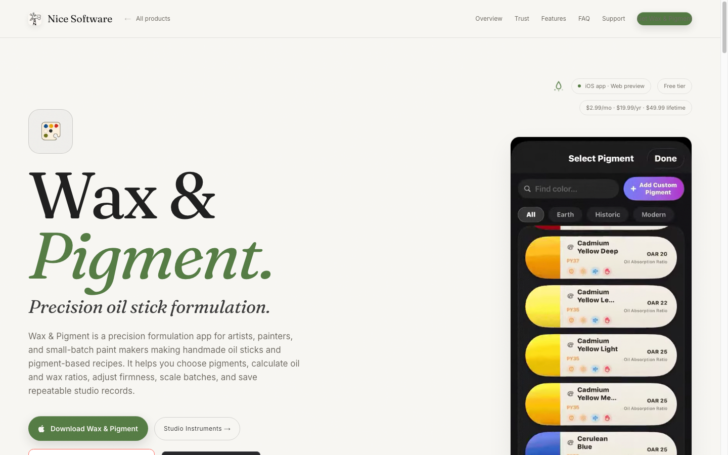 Wax & Pigment official website preview